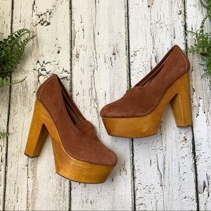 Kimchi Blue Wood Platform Heels Mauve Leather 8.5